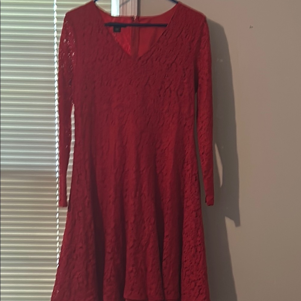Covington Red A-Line Long Sleeve V-Neck Dress